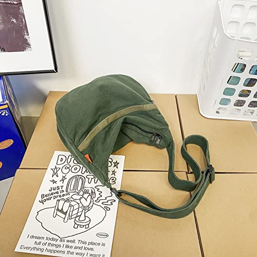 Image of Cotton Tote Handbag Women Canvas Crossbody Beach Bag Hobo Shoulder Tote Bag with 3 External Pocket,Zipper Closure