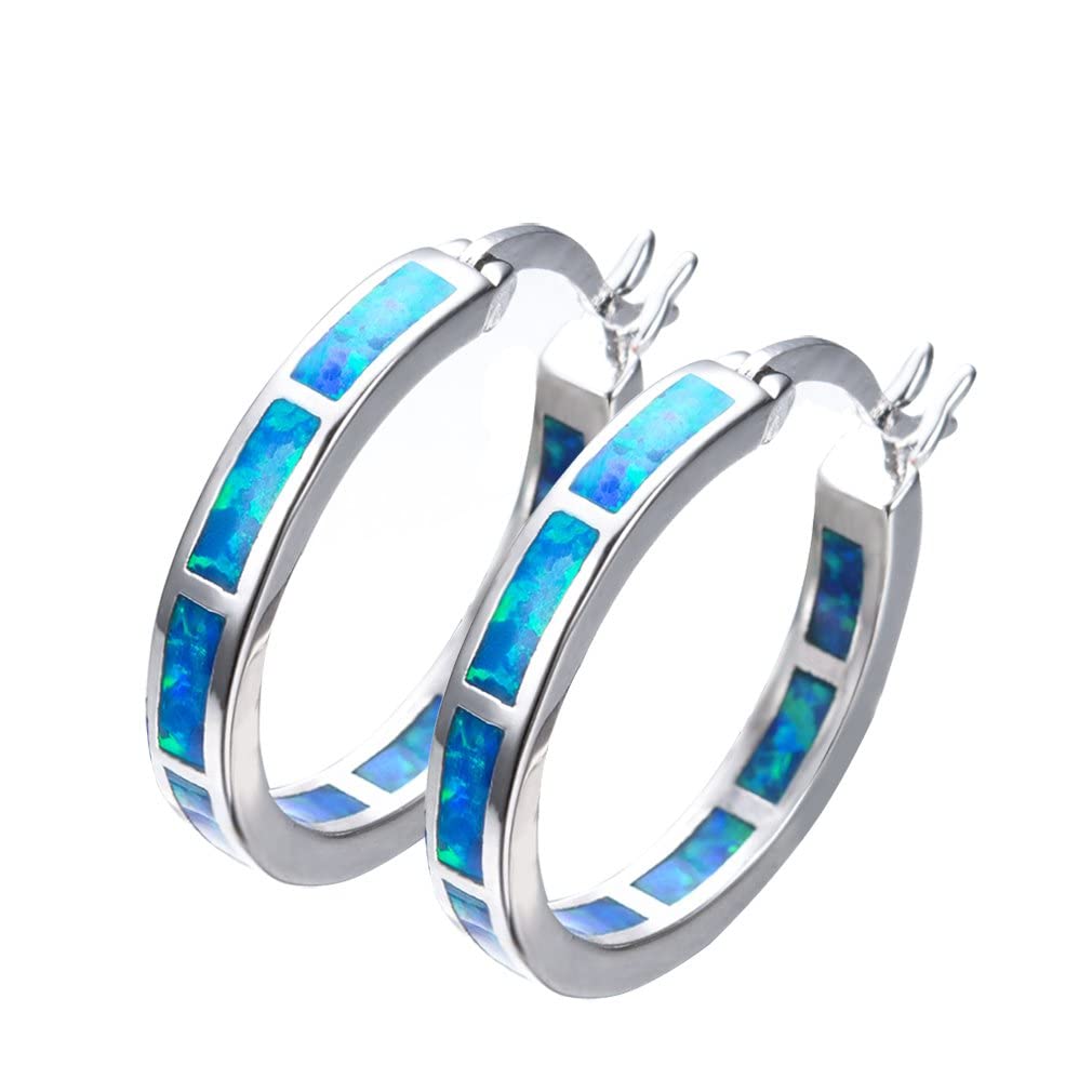 QZCQLLMSilver Hoop Earring Jewellery, Opal Small Hoop Earring for Women, Hypoallergenic Jewelry Cubic Zirconia Huggie Hoop Earrings Blue and White, Zinc