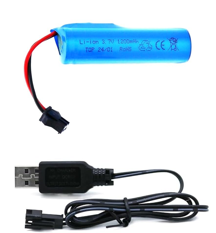 tcmec 3.7v lion battery 1200 mah - rechargeable battery sm-2p plug with 2 usb charger cable for remote control cars toy monster off-road trucks racing rc car