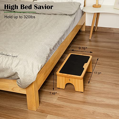 Strongtek Versatile Wooden Step Stool, Easy-To-Assemble, 7.5" High Single Step Stool, Perfect For Bed, Kitchen, Bathroom, Adults & Kids, Heavy-Duty 320Lbs Capacity Foot Stool With Non-Slip Safety #TOP1