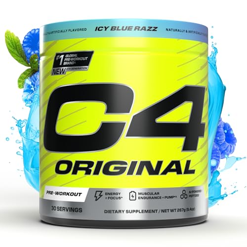Image of Cellucor C4 Original Pre Workout Powder Sugar Free for Men & Women 200mg Caffeine + CarnoSyn Beta-Alanine + Creatine + AI Peptides - ICY Blue Razz, 30 Servings