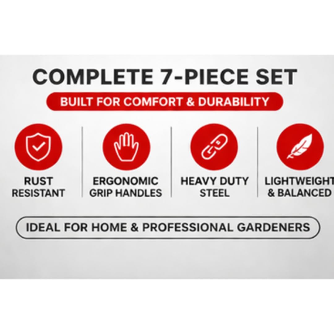 Saphirre Seeds Garden Tool Kit 8 Pieces Including Gloves | Heavy Duty Gardening Tools Set for Home Garden, Balcony, Terrace | Cultivator, Hand Trowel, Fork, Weeder, Pruner & Scissors 4