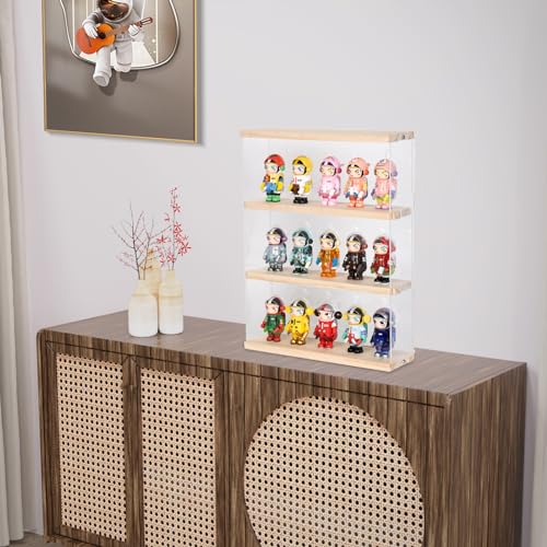 Vitrine murale pour collection en acrylique et socle en bois à 3 étages