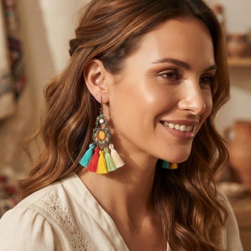 Image of Young & Forever Gift Boho Carnival Sea Island Long Tassel Earrings Handmade Beaded Bohemian Women Statement Beads Dangle Earrings Ethnic Jewelry Fringe Earrings