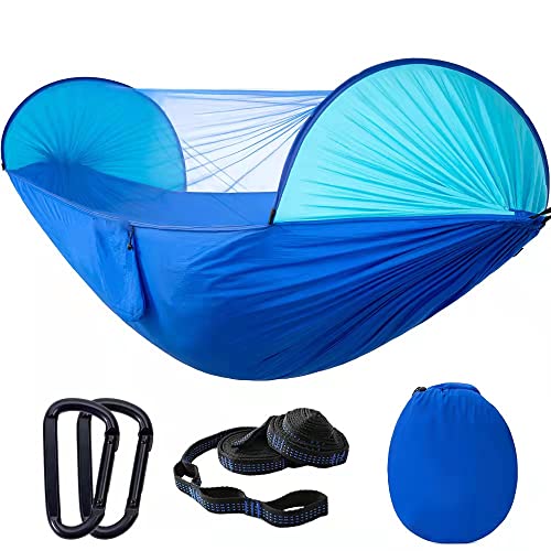 Camping Hammock With Mosquito Net - Portable Travel Hammock Bug Net - Camping Equipment - Hammock Tent For Outdoor Hiking Campin Backpacking Travel (Blue) #TOP1
