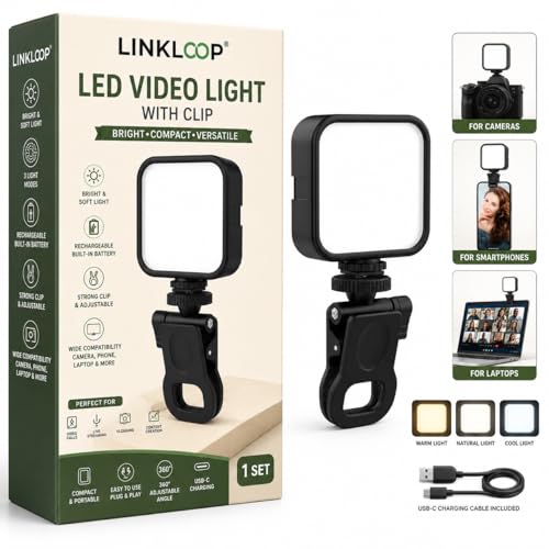 Image of LED Mini Fill Light with Universal Clip Mount, Portable Camera Light for Smartphone, Laptop & DSLR, 3 Brightness Levels, Soft Diffused Light for Video Calls, Selfies(Battery Not Included)