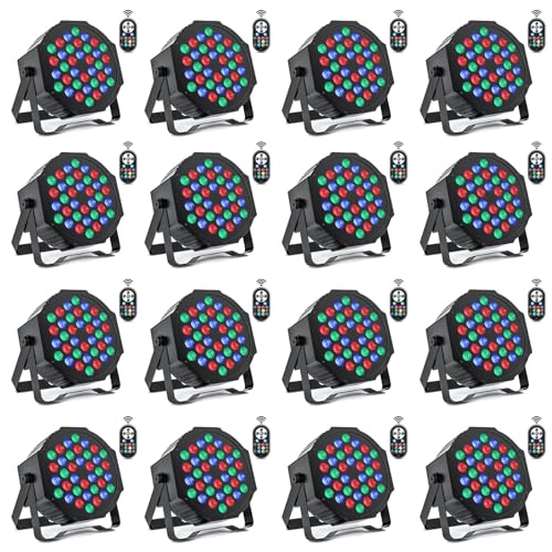 Image of LED Par Lights 16 Pack, 36 LED Stage Lights 7 Modes RGB DJ Light with Sound Activated Remote and DMX Control DJ Uplighting for Birthday Party Events Wedding Christmas Stage Lighting