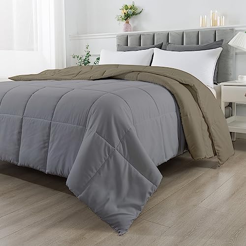 Image of Razzai Restful Sleep Microfiber Summer Season Ac Reversible Comforter 220 GSM (90 inch x 90 inch Inches /228cm x 228cm) - Queen Size Comforter|Silver /Beige|