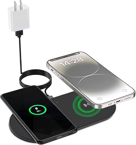OhM-ega Cargador inalámbrico dual con adaptador, carga rápida de 10 W, certificado Qi para iPhone 15 14 13 12 Pro XR XS 8 Plus Samsung Galaxy S23 disponible en Yaxa Costa Rica