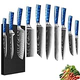 FIVE COWS Juego de Cuchillos de Cocina, 10 Piezas, juego de cuchillos de cocina, Acero inoxidable de alto carbono, Diseño damasco, Ideal como regalo de mudanza (Azul)
