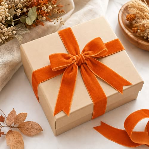 Image of Tsorode 10 Yards Black Velvet Ribbon 1 Inch for Christmas Tree,Velvet Christmas Ribbon for Gift Wrapping Crafts Bow Wreath Holiday Decorations (Orange, 1 inch-10 Yard)