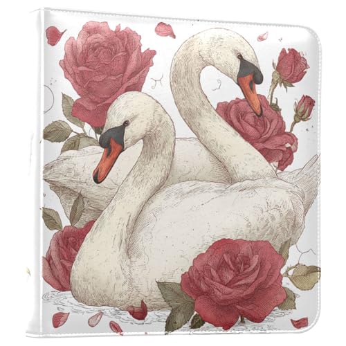 Álbum de Fotos ALAZA Swan and Roses de Cuero PU Multicolor con 3 anillas para boda, familia y viajes