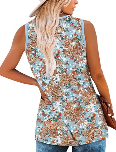 KISSMODA Womens Flora Print Tank Tops Ribbed Summer Shirt Sleeveless Summer Casual Women Blouses(S-3XL)