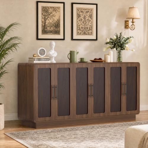 Image of 65.7 inch Sideboard Buffet Cabinet, Credenza Storage Cabinet Walnut & Espresso