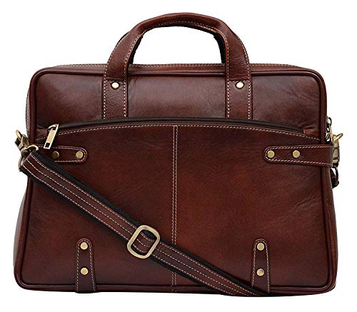 Genuine Leather Messenger Bag for Men - Crossbody Shoulder Laptop Briefcase for Business Professionals - 15 Inches - Brown