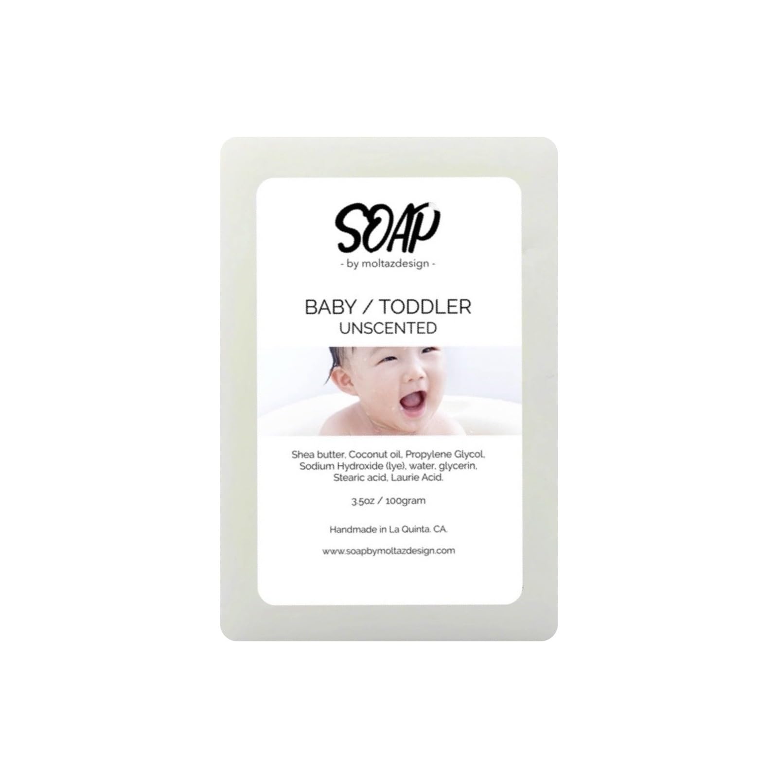 Unscented Baby/Toddler Bar Soap, 3.5 oz, Shea Butter, Coconut Oil, Handmade.