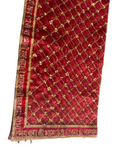 Mata Rani Chunri Dupatta | Red Embroidered Net Dupatta with Jai Mata Di Border, Golden Sequin Work & Tassels | Traditional Religious Dupatta for Navratri, Bhajan, Pooja & Weddings-picture-52