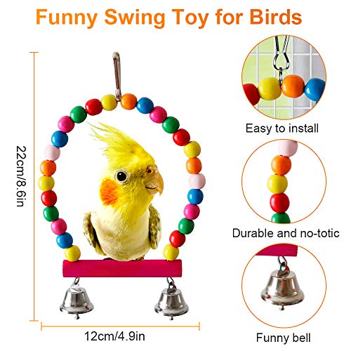 Bird Parrot Toy Set 6 Pack Kleurrijke Pet Bird Toys Houten Hangende Stand Ladder Bird Swing Kauwspeelgoed voor… - Afbeelding 3
