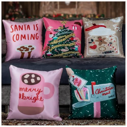 Image of Decorative Satin Sofa Cushion Covers Set of 5, 16 x 16 Inches, Multicolor Floral Printed Pillow Covers for Living Room, Bedroom, Couch & Sofa, Soft Glossy Fabric, Zipper Closure