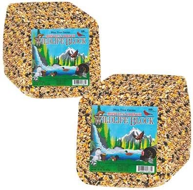 BestNest 2 Pack Pine Tree Munch-N-Crunch Wildlife Blocks, 15 lbs Each, Large Seed Blocks for Backyard Wildlife, Corn, Oats & Seed Blend, Gelatin Bound, Long-Lasting Wildlife Food