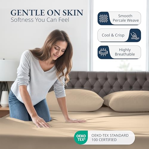 Image of Lane Linen 100% Organic Cotton Single Duvet Cover Set, 2 Piece Set, Pure Organic Long Staple Cotton, Percale Weave, Breathable, Comforter Cover with Button Closure - Linen
