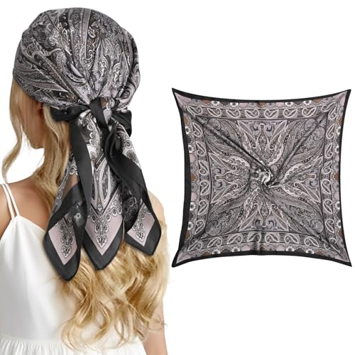 HZHSGLY Satin Head Scarf, Headscarf for Women Square like Silk Bandana Classic Soft Neck Scarf for Ladies Stylish Accessories Gifts (70X70 CM) (Black)