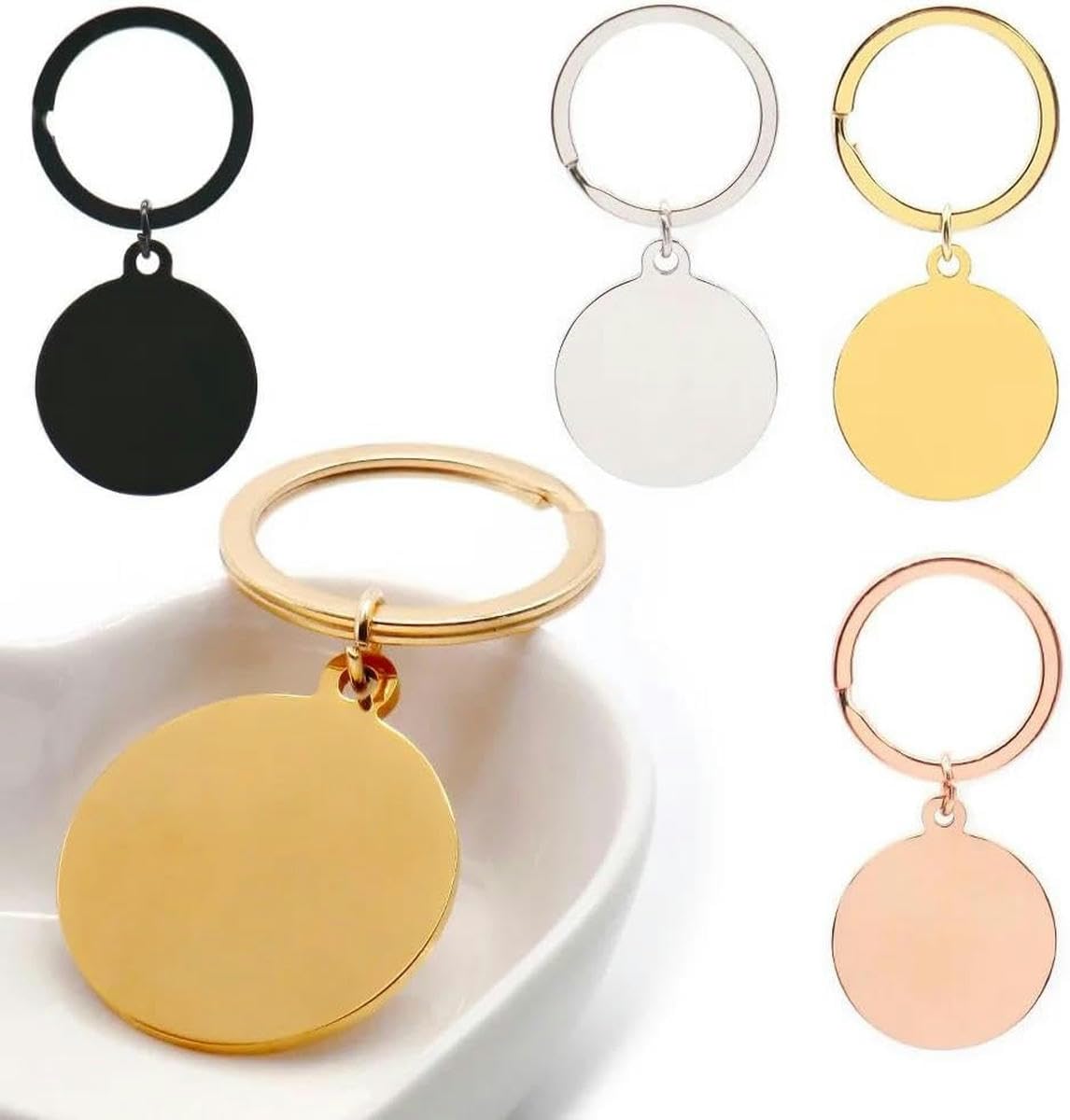 50 piezas de placa de identificación para mascotas de acero inoxidable en albo, redonda, para gatos y perros, con grabado personalizado, para identificación de mascotas, color oro rosa, 25 mm