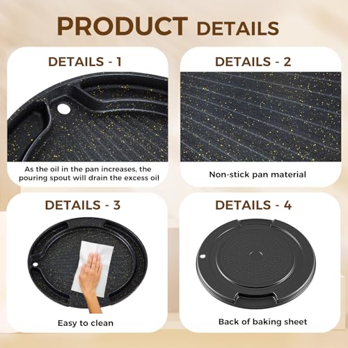 Honeydak Korean BBQ Grill Pan with Bag, Oil Brush and Food Tongs, Stove Top Nonstick Traditional BBQ Pan Stainless Steel Smokeless for Indoor Outdoor - Image 4