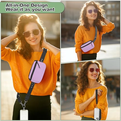 Image of YFWE Clip and Go Strap for Phone with Wallet Crossbody, Adjustable Phone Lanyard with Detachable RFID Wristlet Wallet & Ultra-Thin 360 Rotatable Metal Tabs for All Smartphones (Purple)