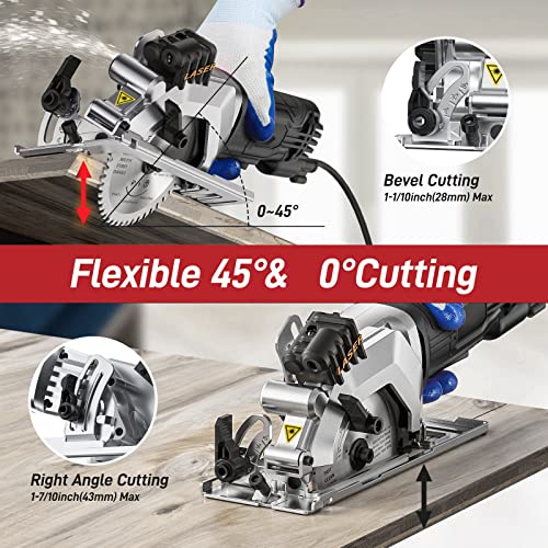 Mini Circular Saw, 4 Amp 4-1/2 Inch Compact Electric Circular Saw With Laser Cutting Guide, 24T Blade, 3500Rpm Small Circular Saws, 0°-45° Adjusted, Max Depth 48Cm, Perfect For Wood And Plastic Cuts #TOP2