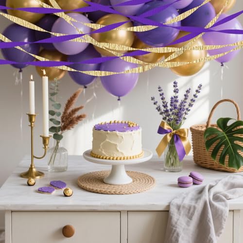 Image of 4 Crepe Paper Streamers Rolls, 328ft Pack of Purple and Gold Crepe Paper for Wedding Graduation Birthday Party Decorations (1.8 inch x 82 ft /Roll)