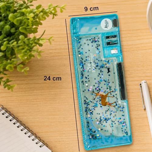Image of WISHKEY Pencil Box for Kids, Cartoon Themed Pencil Box with Dual in-Built Sharpener, Spacious Stationery Case for School Students, Dual Compartment Box with Magnetic Lock (Pack of 1, Assorted)