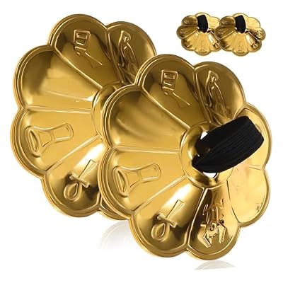 YARNOW 2 Pairs Copper Finger Cymbals for Belly Dance Mini Hand Percussion Cymbals with Plum Blossom Design for Dance Performances and Party Use