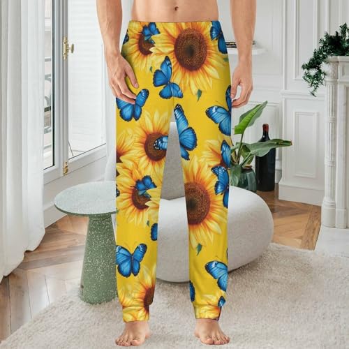 Sunflowers with Blue Butterfly Men's Pajama Pants Soft Lounge Bottoms Lightweight Jogger for Sleeping2