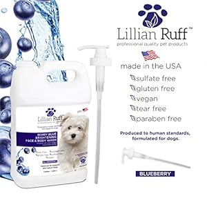 Lillian Ruff Berry Blue Brightening Face and Body Wash for Dogs – Blueberry Shampoo – Remove Tear Stains, Hydrate Dry Itchy Skin, Add Shine & Luster to Coats (Berry Blue Shampoo Gallon/Pump)