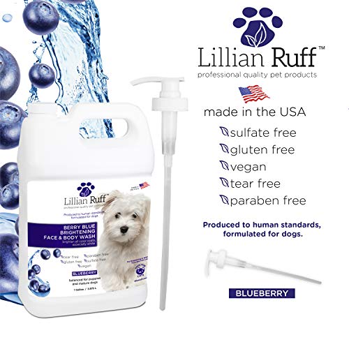 Lillian Ruff Berry Blue Brightening Face and Body Wash for Dogs – Blueberry Shampoo – Remove Tear Stains, Hydrate Dry Itchy Skin, Add Shine & Luster to Coats (Berry Blue Shampoo Gallon/Pump) Lillian Ruff Berry Blue Brightening Face and Body Wash for Dogs – Blueberry Shampoo – Remove Tear Stains, Hydrate Dry Itchy Skin, Add Shine & Luster to Coats (Berry Blue Shampoo Gallon/Pump)