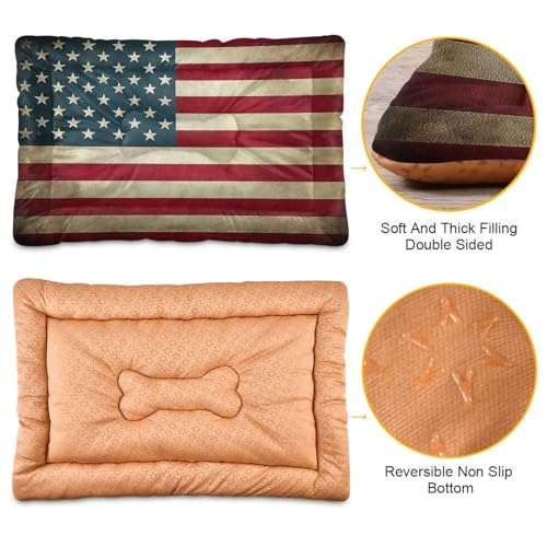 Image of Blueangle Vintage American Flag Pet Bed, Comfortable Bed Mat for Cat and Small Medium Dogs Puppy, 24x36in