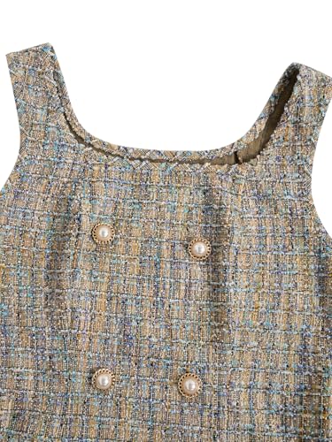 Image of Floerns Women's Plaid Tweed Dress Sleeveless Square Neck Elegant Work Mini Dress