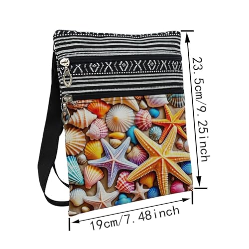 Shell Starfish Messenger Bag Small Ethnic Pattern Printed Adjustable Strap Crossbody Zipper Pouch Shell Starfish Phone Organizer Wallet Cute Shoulder Handbag for Women2