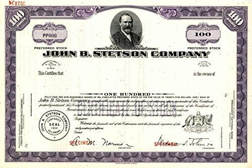 John B. Stetson Co. - Stock Certificate 