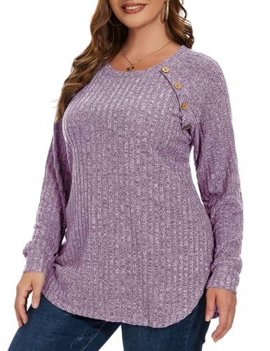MONNURO Women's Plus Size Tunic Sweaters - Casual Long Sleeve Button-Down Shirt for Leggings