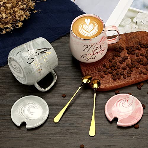 Mr Right und Mrs Always Right Kaffeetassen für Paare, Geschenk-Set für Verlobung, Hochzeit, Brautparty, Brautparty, Brautpaar für Brautpaare, Hochzeitstag, Keramik-Marmor, 370 ml, oval
