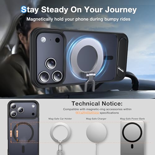 Support magnétique iPhone 17 Pro Max résistant aux chutes avec béquille mate