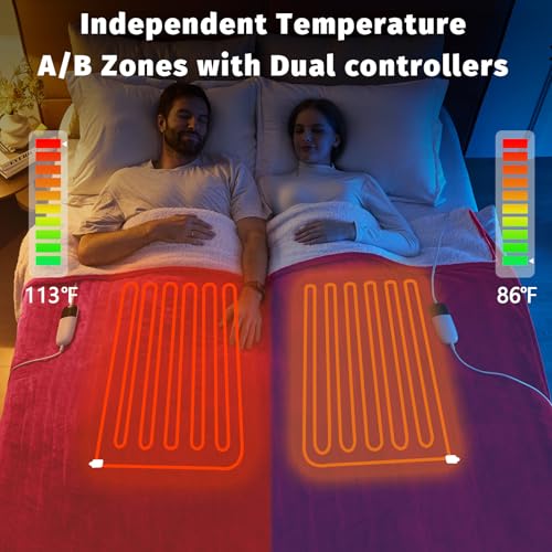 King Size Heated Electric Blanket - 90" x 108" with Dual Control, 10 Heating Levels & 8 Hours Auto Off, Soft Warm Flannel Gifts with Over-Heat Protection, ETL & FCC Certified