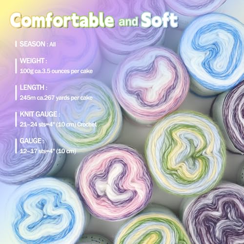 Image of Katech Gradient Cake Yarn for Crocheting Knitting-Multicolor Soft Rainbow Cotton Crochet Yarn-Perfect for Scarves, Shawls, Blankets, and Garments That Stand Out with Style(D)