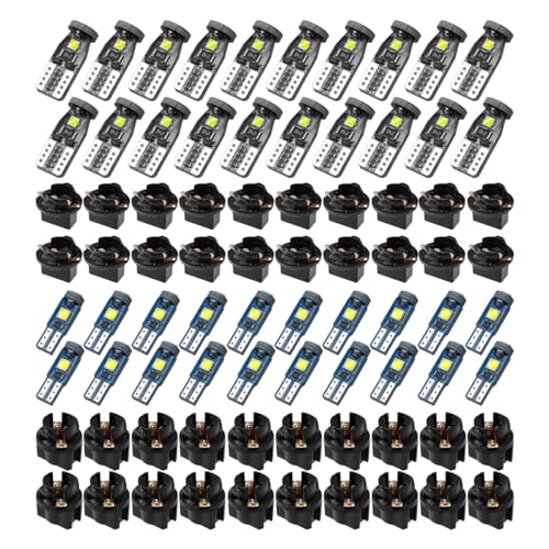 Tuxihapp 40PCS T5 T10 Car LED Bulbs Dash Lights with Twist Socket - Instrument Cluster Light Car Interior Replacement Bulb for Dashboard Panel Gauge Indicator Lamps Map Dome Lights (White)