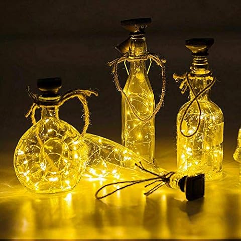Cork Lights for Bottles Solar Wine Bottle Lights String Waterproof 2m 20 LED Copper Wire Fairy Lights for Halloween Parties Birthday Christmas DIY (Warm White, 2 Packs) Cover
