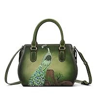 Amazon.co.jp: 手描きピーコックレザーレディースバッグ、ハンド