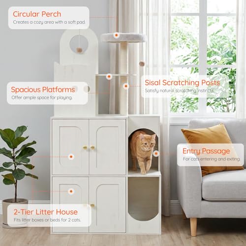Mueble Casa y Caja de Arena para Gatos HOOBRO Blanco miniatura 5