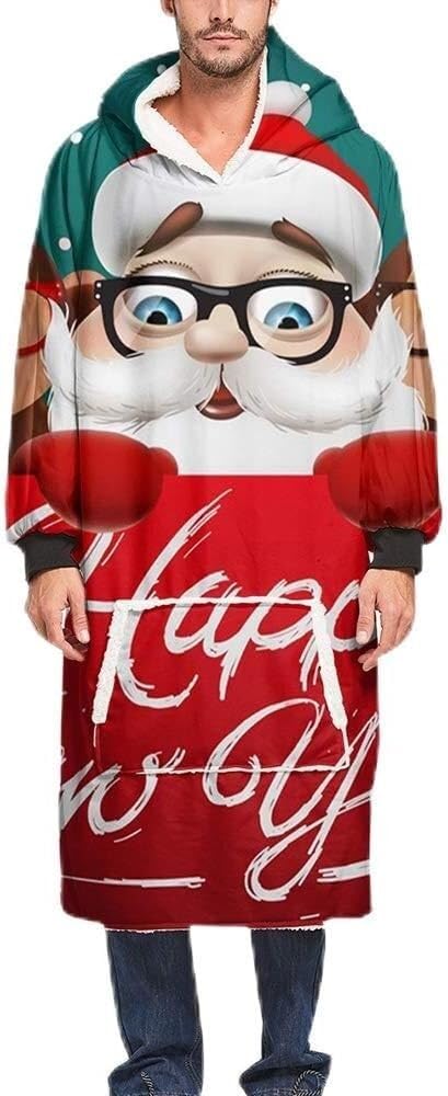 Puszyste kocyki do noszenia Koc z bluzą oversize z motywem świątecznym, bluza z kapturem z mikrofibry, rozmiar dla dorosłych